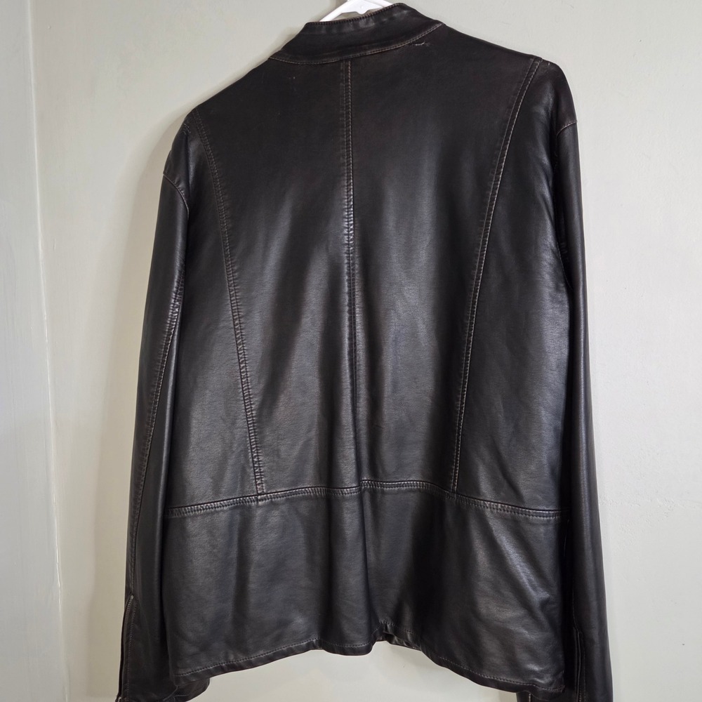 Levis Faux Leather Racer Jacket Mens Brown Moto Bomber Faux Leather Plaid Lining - Picture 3 of 8
